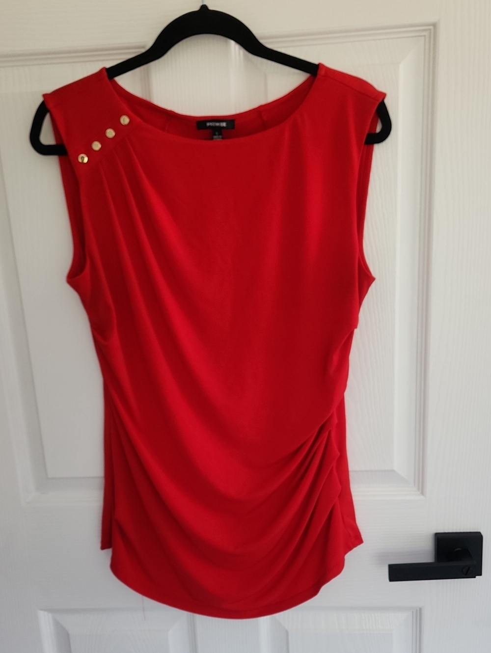 Premise Red Draped Sleeveless Tank with Gold Stud Accents Sz. L